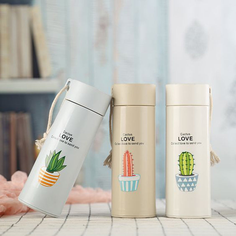 Bottle - Cacti Clan 400 ML Water Bottle (Grey/Ivory/Beige) - Set Of Three