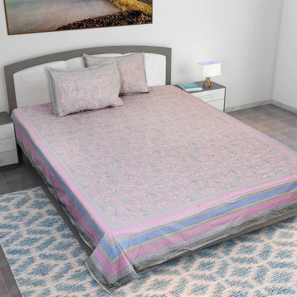 Buy Saagara Floral Bedsheet - Pink & Blue Bedsheets from Vaaree