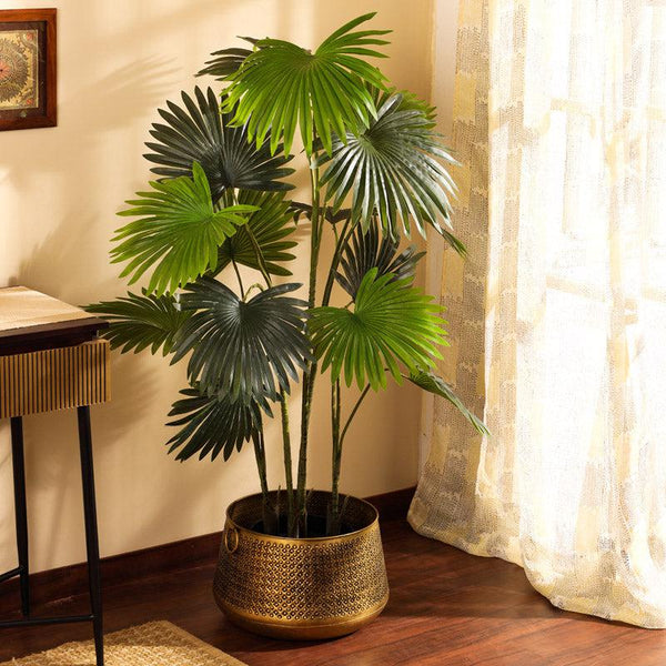 Buy Faux Realistic Fan Palm With Pot - 5.2 Feet Artificial Plants from Vaaree