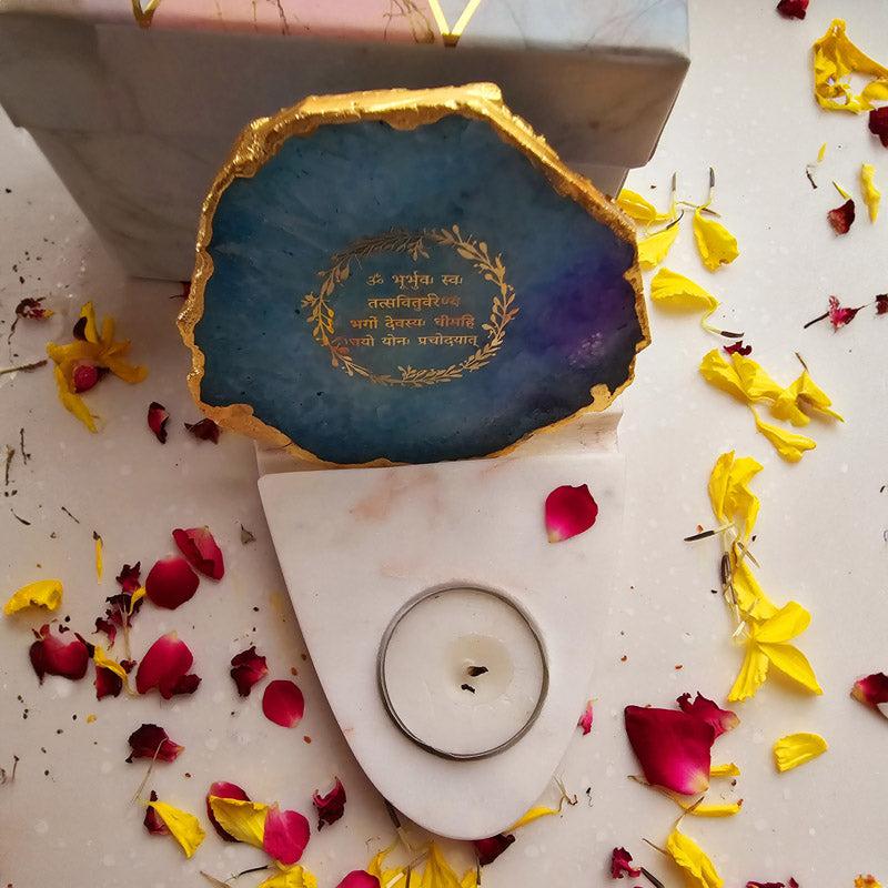 Buy Gayathri Mantra Agate & Marble Tealight Candle Holder - Turquoise Gift Box from Vaaree