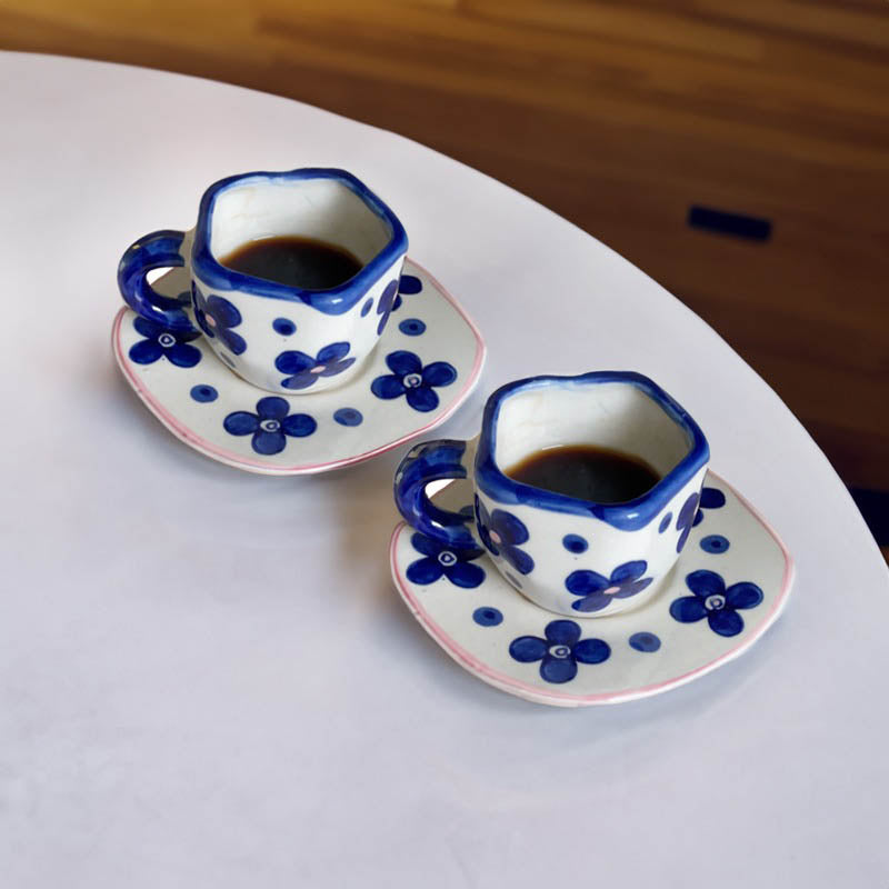 Buy Blue Petal Cup & Saucer (240 ML) - Four Piece Set Tea Cup & Saucer from Vaaree