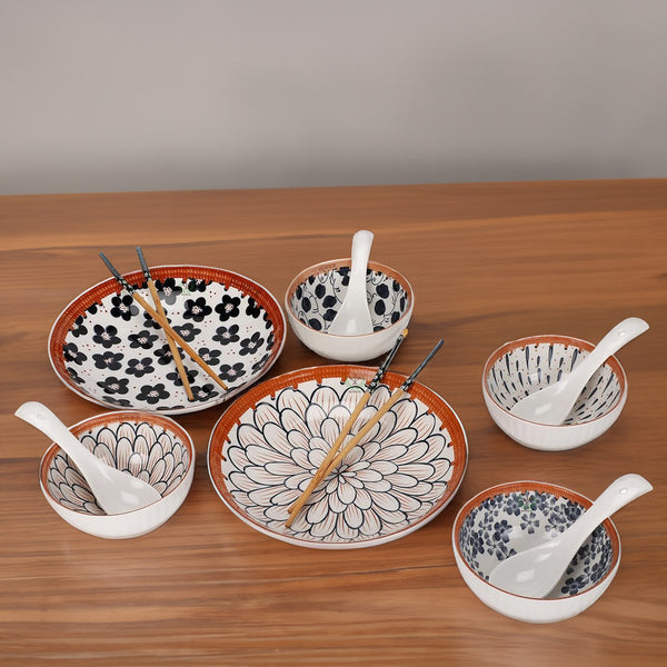 Buy Kasturi Dinner Set With Chopsticks - Twenty Two Piece Set Dinner Set from Vaaree