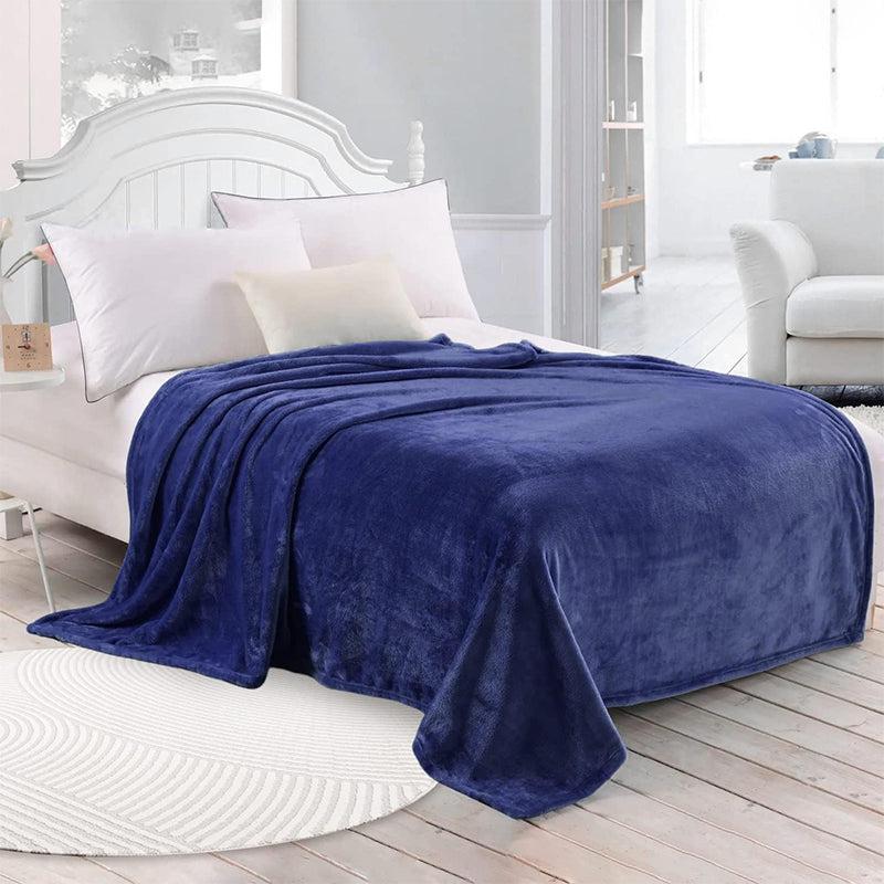 Buy Sarva Solid Knitted Cotton Flannel Blanket (Dark Blue) - 190 GSM Blankets from Vaaree