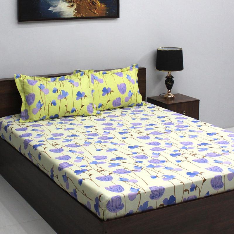 Buy Prisha Floral Bedsheet - Yellow & Purple Bedsheets from Vaaree