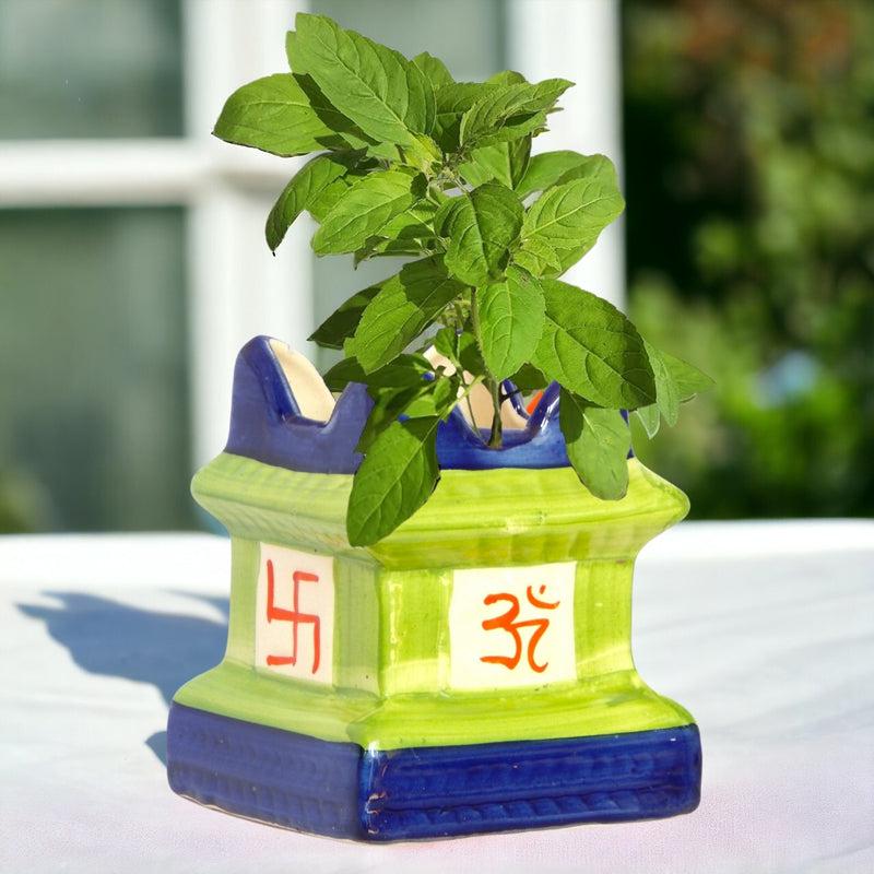 Buy Adya Tulsi Planter - Green & Blue Pots & Planters from Vaaree