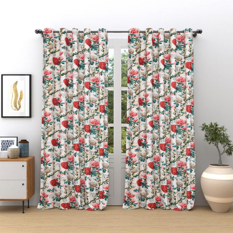 Buy Mivaana Floral Curtain - Peach Curtains from Vaaree