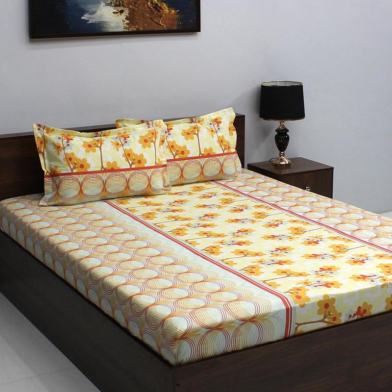 Bedsheets - Warhi Floral Bedsheet - Yellow