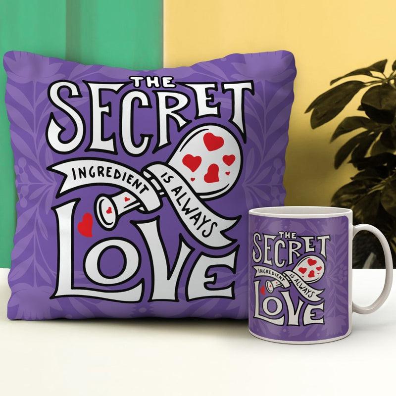 Buy The Secret Ingredient Purple Cushion Cover & Mug (300 ML) - Two Piece Set Gift Box from Vaaree