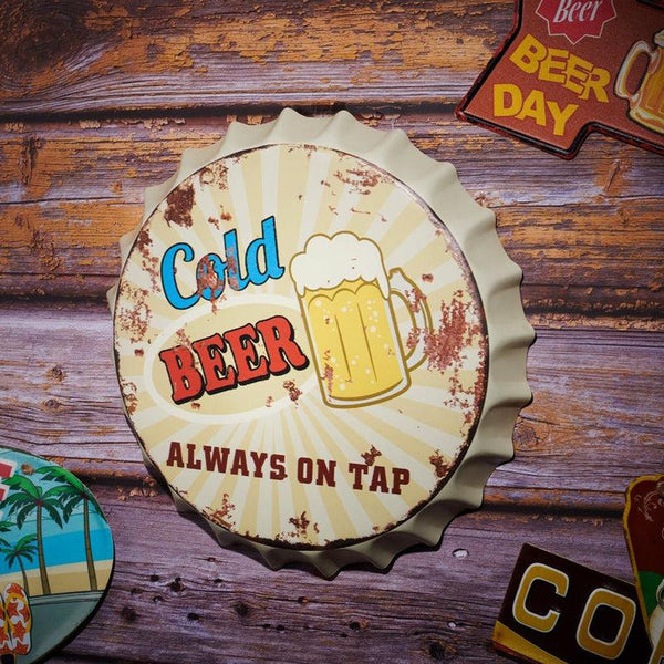 Cold Beer On Tap Bottle Cap Wall Accent