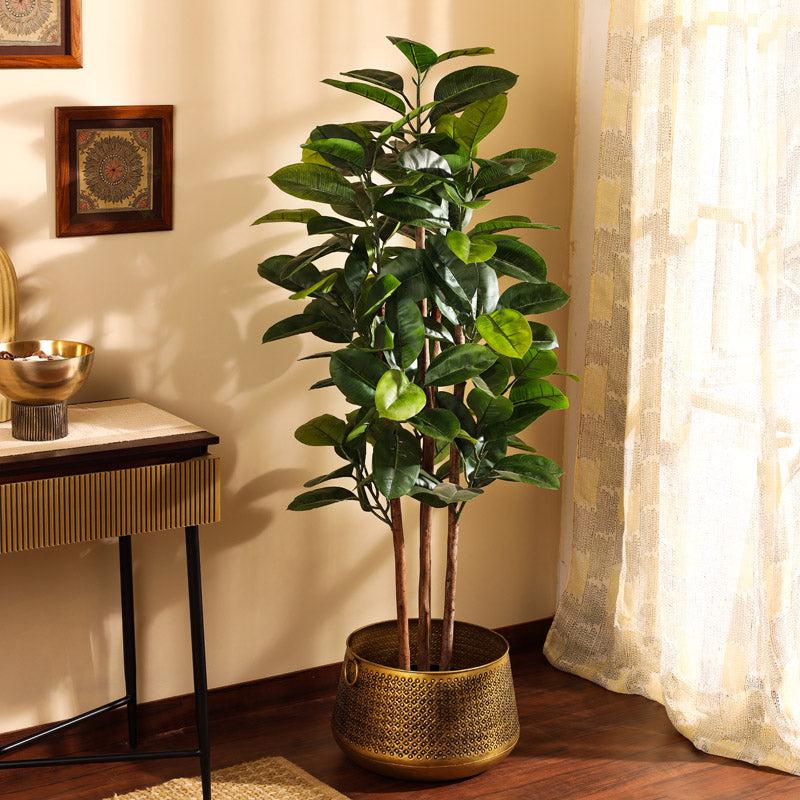 Buy Faux Realistic Rubber Tree With Pot - 4.9 Feet Artificial Plants from Vaaree