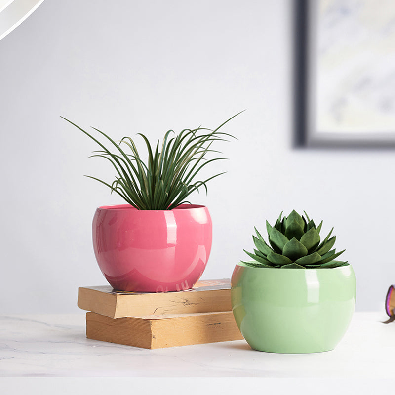 Buy Nectera Metal Planter (Pink/Green) - Set Of Two Pots & Planters from Vaaree