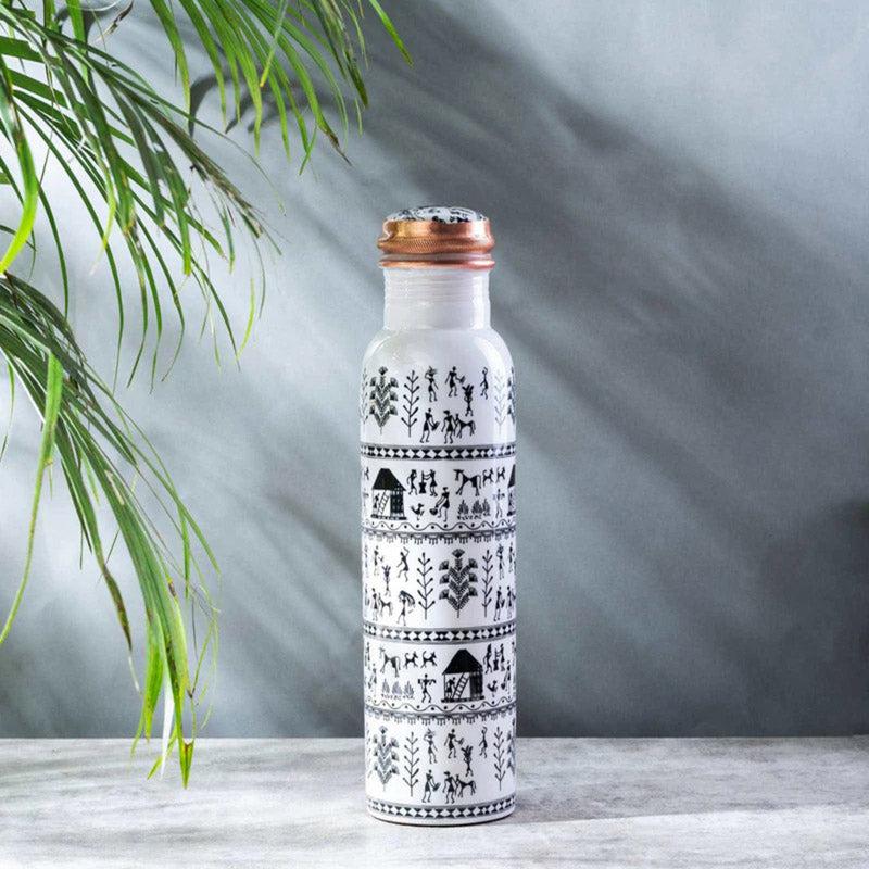 Buy Warli White Copper Water Bottle - 1000 ML Bottle from Vaaree