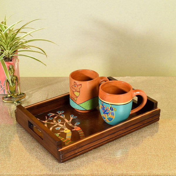 Buy Indradatt Serving Tray With Cups - Three Piece Set Mug & Tea Cup from Vaaree