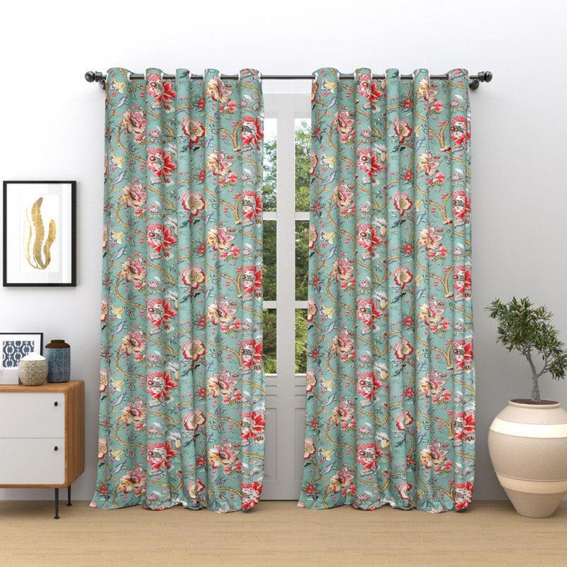 Buy Mivaana Floral Curtain (Sea Green) - Set Of Two Curtains from Vaaree