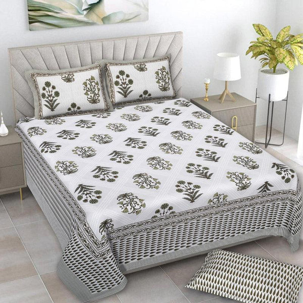 Buy Brynn Floral Bedsheet - Olive Green Bedsheets from Vaaree