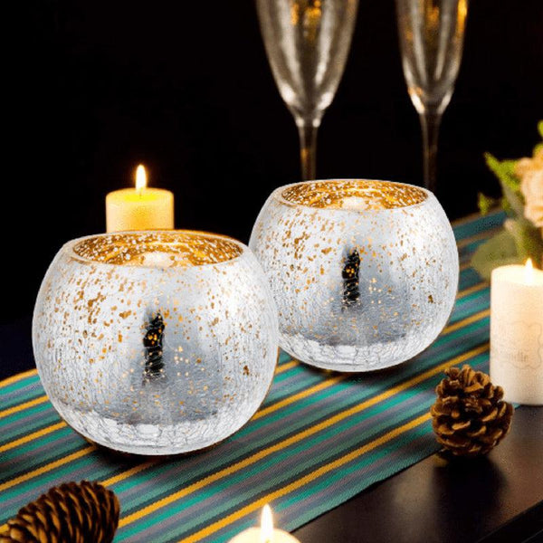 Buy Bliss Sparkle Tealight Candle Holder (Silver) - Set Of Two Candle Holders from Vaaree