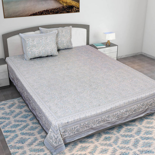 Buy Irava Floral Bedsheet - Blue & Grey Bedsheets from Vaaree