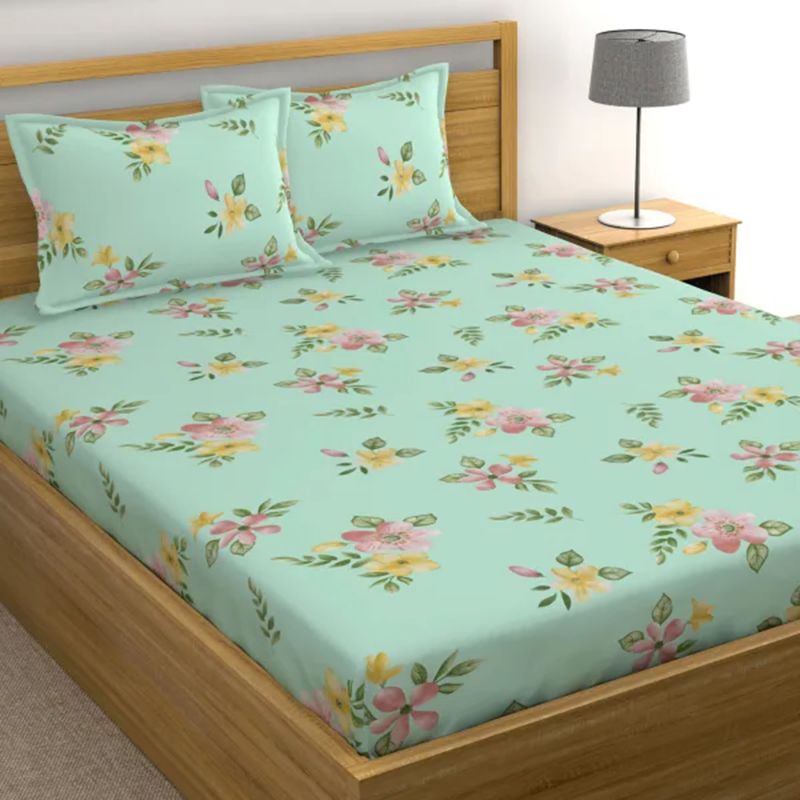 Buy Clemeta Floral Bedsheet - Light Green Bedsheets from Vaaree