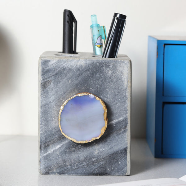 Buy Neiro Marble & Agate Stationary Holder - Blue Pen Stand from Vaaree