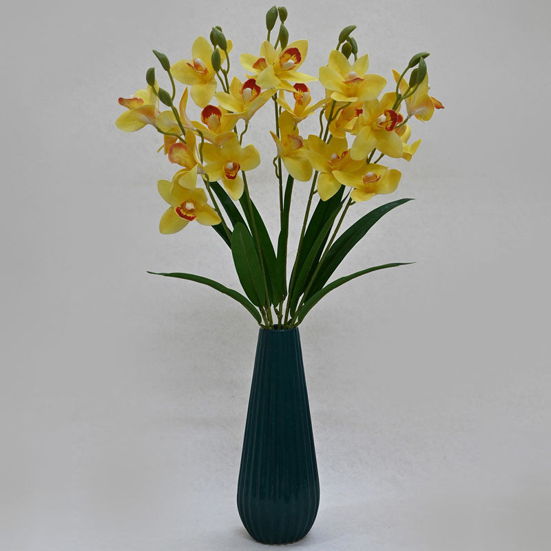 Buy Faux Everlasting Cymbidium Everlasting Orchid Flower Stick - Yellow Artificial Flowers from Vaaree