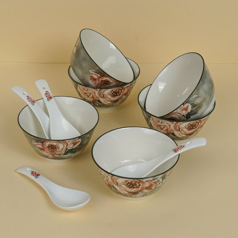 Buy Maduva Floral Soup Bowl With Spoon (250 ML) - Twelve Piece Set Soup Bowl from Vaaree