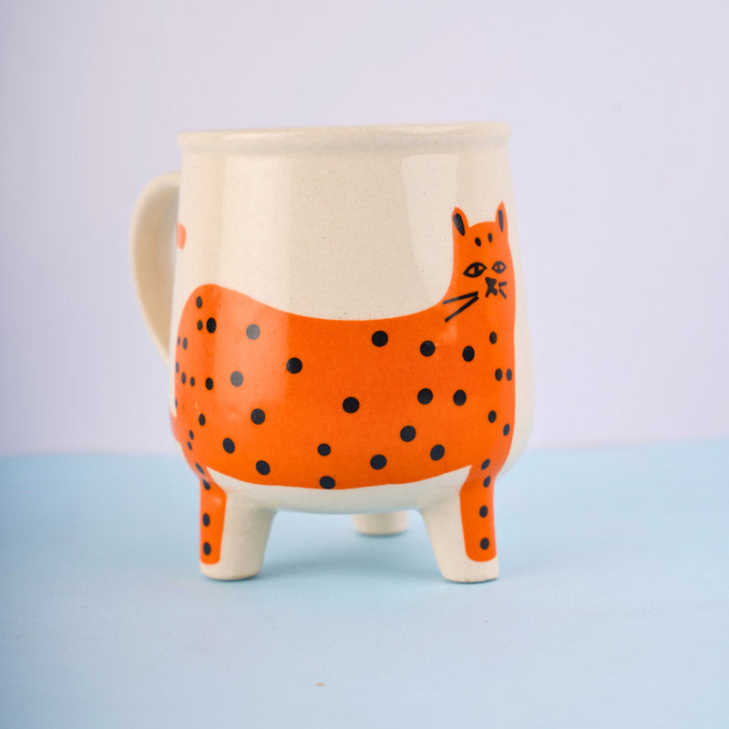 Buy Polka Cat Cup (250 ML) - Orange Mug & Tea Cup from Vaaree