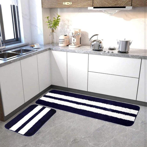 Buy Relma Anti Skid Runner Rug (White & Blue) - Set Of Two Runner Rug from Vaaree