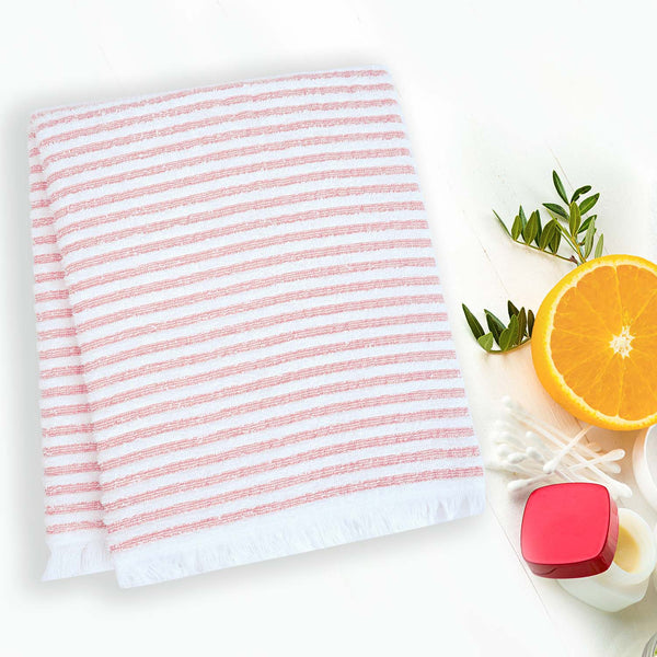 Buy Micro CottonLuxeDry Striped Comfort Bath Towel - Orange & White Bath Towels from Vaaree