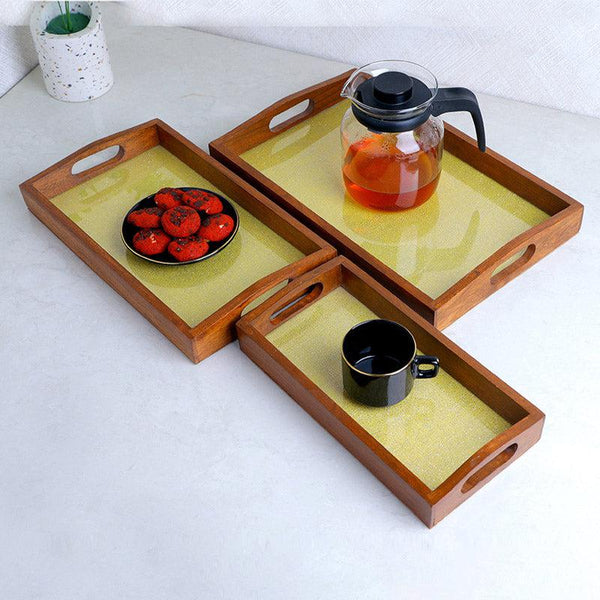 Buy Alma Ethnic Serving Tray (Yellow) - Set Of Three Serving Tray from Vaaree