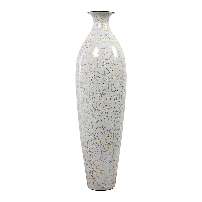 Vase - Iora Lacquered Slender Vase - White & Gold