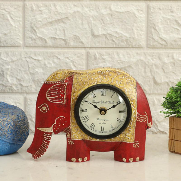 Buy Happy Haathi Handpainted Table Clock - Red Table Clock from Vaaree