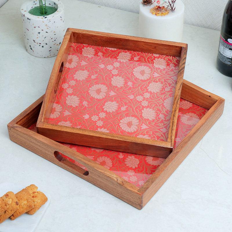 Buy Crimsa Bloom Square Serving Tray - Set Of Two Serving Tray from Vaaree