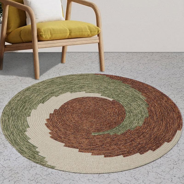 Buy Spiro Round Rug - Green & Brown Rugs from Vaaree