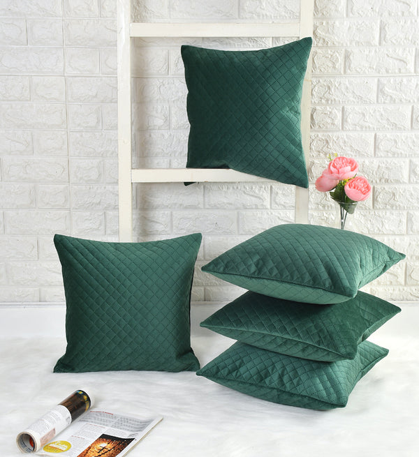 Orson Quilted Velvet Cushion Cover (Green) - Set Of Five