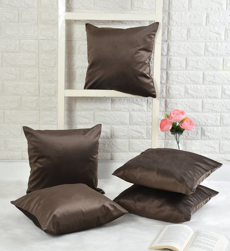 Buy Vintara Velvet Cushion Cover (Brown) - Set Of Five Cushion Cover Sets from Vaaree