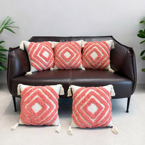 Buy Kester Tufted Cushion Cover (Peach) - Set Of Five Cushion Cover Sets from Vaaree