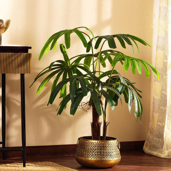 Buy Faux Realistic Rhapis Palm Tree With Pot - 3.9 Feet Artificial Plants from Vaaree