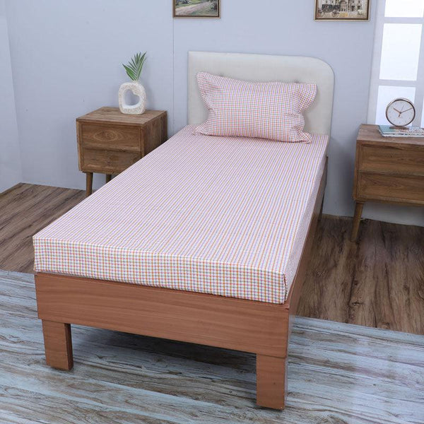 Buy Mizomeen Checkered Printed Bedsheet - Peach Bedsheets from Vaaree