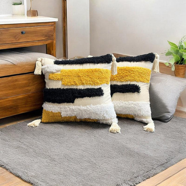 Buy Bee Stripe Tufted Cushion Cover - Set Of Two Cushion Cover Sets from Vaaree