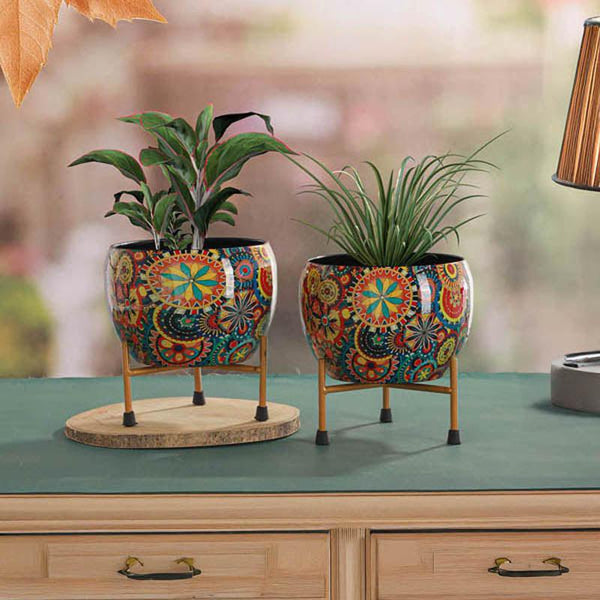 Buy Mithuna Ethnic Handcrafted Planter With Stand - Four Piece Set Pots & Planters from Vaaree