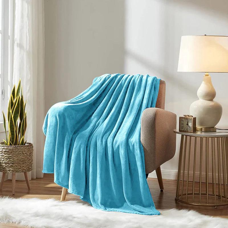 Buy Sarva Solid Knitted Cotton Flannel Blanket (Blue) - 190 GSM Blankets from Vaaree