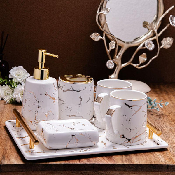 Buy Goldira Galore White Bathroom Set - Six Piece Set Accessories & Sets from Vaaree