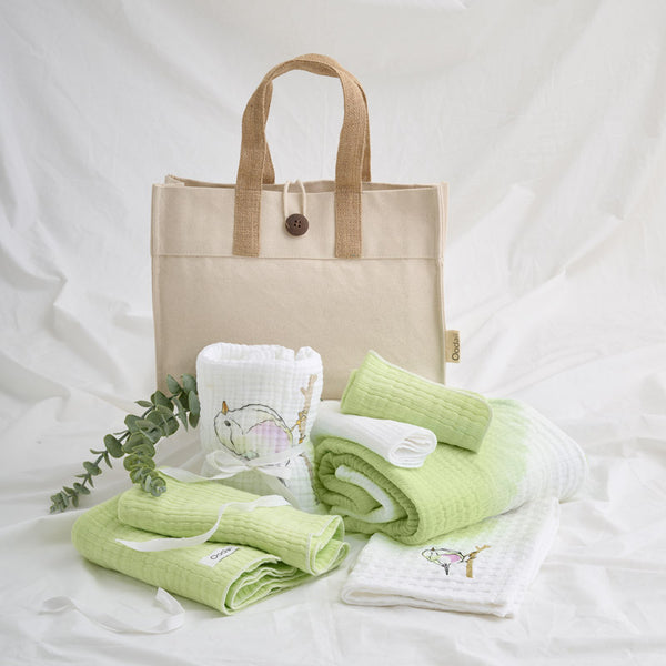 Buy Soft Green Towel Set & Tote Bag - Seven Piece Set Towel Sets from Vaaree