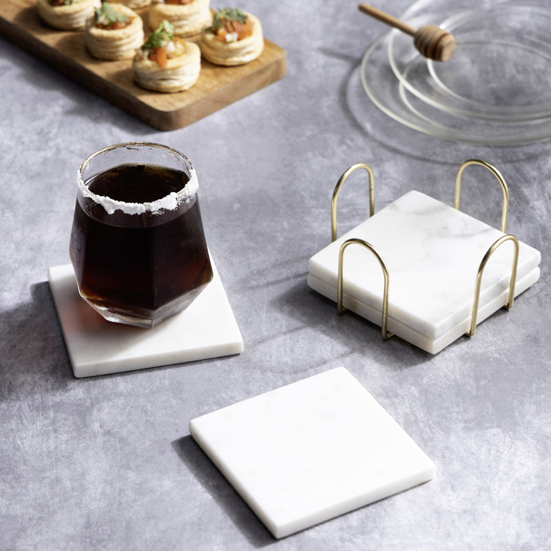 Buy Vidra Square Marble Coaster With Gold Stand - Five Piece Set Coasters from Vaaree