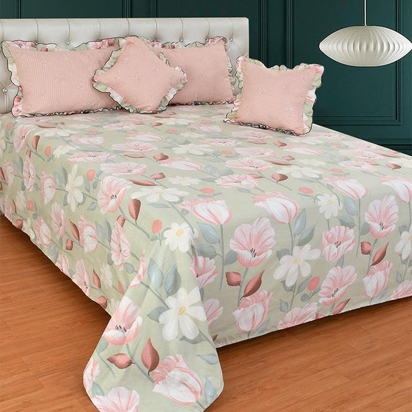 Buy Blush Floral Frilled Bedding Set - Five Piece Set Bedding Set from Vaaree