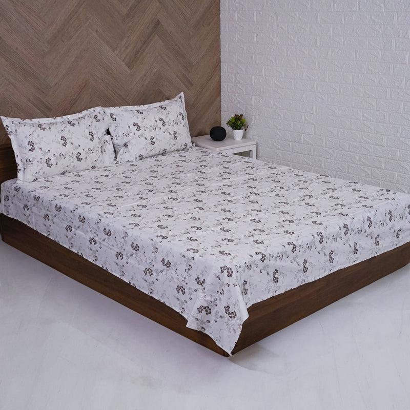 Buy Nivara Floral Bedsheet - White & Coffee Bedsheets from Vaaree