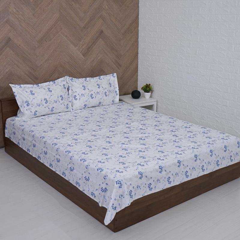 Buy Nivara Floral Bedsheet - White & Blue Bedsheets from Vaaree