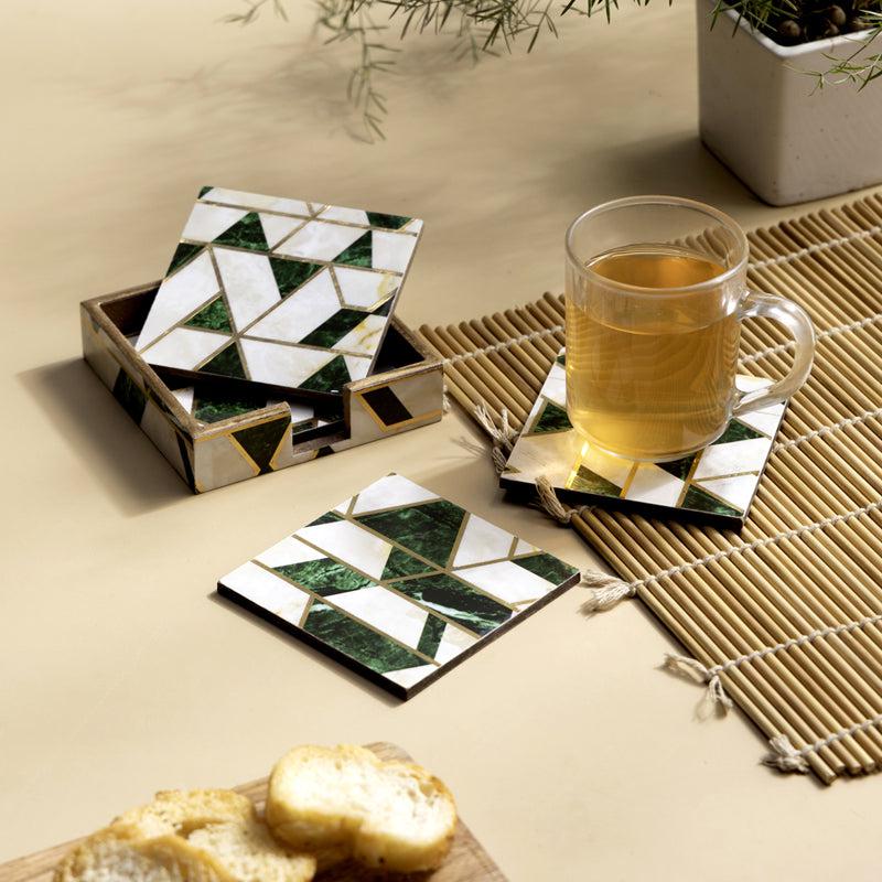 Buy Green Block Coaster With Stand - Five Piece Set Coasters from Vaaree