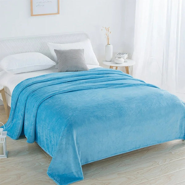 Buy Sarva Solid Knitted Cotton Flannel Blanket (Blue) - 190 GSM Blankets from Vaaree