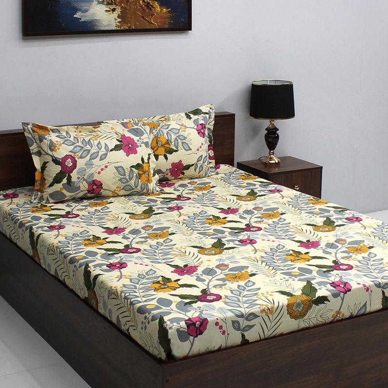 Bedsheets - Yahvi Floral Bedsheet - Yellow